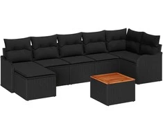 Lauko baldų komplektas Sodo Sofų Rinkinys su pagalve 8 pcs Juoda poliratanas