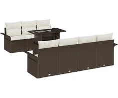 Lauko baldų komplektas Sodo Sofų Rinkinys su pagalve 8 pcs Ruda Poli ratanas
