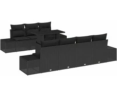 Sodo Sofų Rinkinys su pagalve 8 pcs Juoda