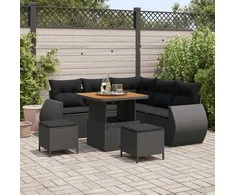 Lauko baldų komplektas Sodo Sofų Rinkinys 8 pcs Juoda poliratanas