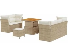 Sodo Sofų Rinkinys su pagalve 8 pcs smėlio ir kreminės spalvos