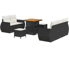 Lauko baldų komplektas Sodo Sofų Rinkinys 8 pcs Juoda poliratanas