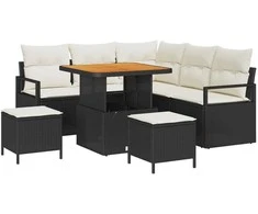 Lauko baldų komplektas Sodo Sofų Rinkinys su pagalve 8 pcs Juoda poliratanas
