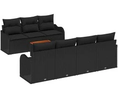 Lauko baldų komplektas Sodo Sofų Rinkinys su saugykla 8 pcs Juoda poliratanas