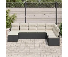 Sofos komplektas su pagalve 8 pcs Juoda poliratanas