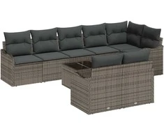 Lauko baldų komplektas Sodo Sofų Rinkinys su pagalve 9 pcs Pilka Poli ratanas
