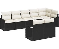 Lauko baldų komplektas Sodo Sofų Rinkinys su saugykla 8 pcs Juoda ir Balta poliratanas