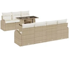 Sodo Sofų Rinkinys su pagalve 8 pcs Smėlio Poli ratanas