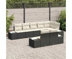 Sodo Sofų Rinkinys 8 pcs Juoda ir kreminė Poli ratanas