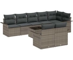 Lauko baldų komplektas Sodo Sofų Rinkinys su saugykla 9 pcs Pilka poliratanas