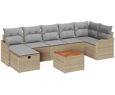 Lauko baldų komplektas Sodo Sofų Rinkinys su pagalve 8 pcs Smėlio poliratanas