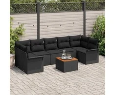 Lauko baldų komplektas Sodo Sofų Rinkinys su pagalve 8 pcs Juoda poliratanas