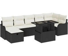 Lauko baldų komplektas Sodo Sofų Rinkinys su pagalve 8 pcs Juoda Poli ratanas