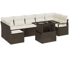 Lauko baldų komplektas Sodo Sofų Rinkinys su saugykla 8 pcs Ruda Poli ratanas