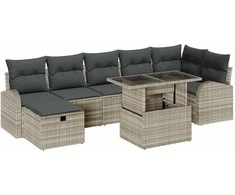 Lauko baldų komplektas Sodo Sofų Rinkinys su pagalve 8 pcs Šviesiai pilka Poli ratanas