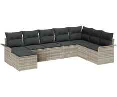 Sodo Sofų Rinkinys su pagalve 8 pcs Šviesiai pilka Poli ratanas