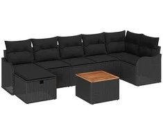 Lauko baldų komplektas Sodo Sofų Rinkinys su pagalve 8 pcs Juoda Poli ratanas