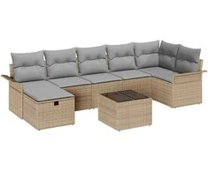 Lauko baldų komplektas Sodo Sofų Rinkinys su pagalve 8 pcs Smėlio Poli ratanas