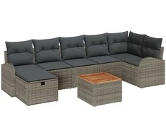 Lauko baldų komplektas Sodo Sofų Rinkinys su pagalve 8 pcs Pilka Poli ratanas