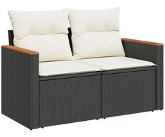 Lauko baldų komplektas Sodo Sofų Rinkinys 8 pcs Juoda poliratanas