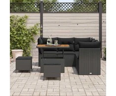 Lauko baldų komplektas Sodo Sofų Rinkinys 8 pcs Juoda poliratanas