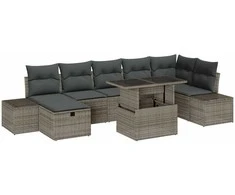 Lauko baldų komplektas Sodo Sofų Rinkinys 8 pcs Pilka poliratanas
