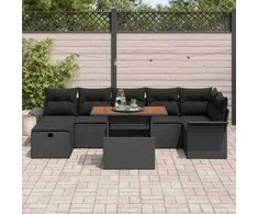 Lauko baldų komplektas Sodo Sofų Rinkinys 8 pcs Juoda poliratanas
