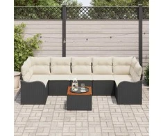 Lauko baldų komplektas Sodo Sofų Rinkinys su pagalve 8 pcs Juoda poliratanas