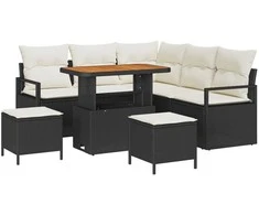 Lauko baldų komplektas Sodo Sofų Rinkinys su pagalve 8 pcs Juoda poliratanas