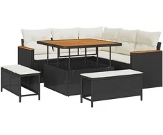 Sodo Sofų Rinkinys su pagalve 8 pcs Juoda Poli ratanas