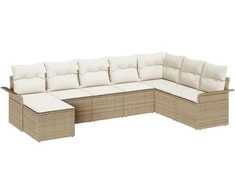Sodo Sofų Rinkinys su pagalve 8 pcs Smėlio Poli ratanas