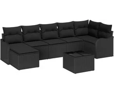 Sodo Sofų Rinkinys su pagalve 8 pcs Juoda Poli ratanas