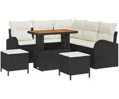 Lauko baldų komplektas Sodo Sofų Rinkinys su pagalve 8 pcs Juoda poliratanas