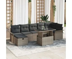 Lauko baldų komplektas Sodo Sofų Rinkinys su pagalve 8 pcs Pilka Poli ratanas