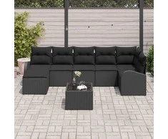 Lauko baldų komplektas Sodo Sofų Rinkinys su pagalve 8 pcs Juoda Poli ratanas