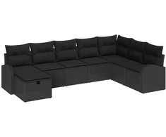 Lauko baldų komplektas Sodo Sofų Rinkinys su pagalve 8 pcs Juoda Poli ratanas