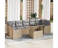 Lauko baldų komplektas Sodo Sofų Rinkinys su pagalve 8 pcs Smėlio poliratanas
