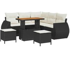 Lauko baldų komplektas Sodo Sofų Rinkinys 8 pcs Juoda poliratanas