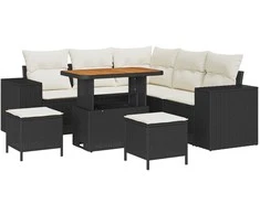 Lauko baldų komplektas Sodo Sofų Rinkinys su pagalve 8 pcs Juoda poliratanas
