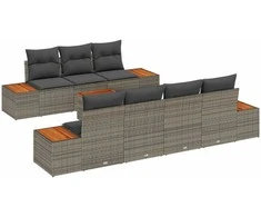 Lauko baldų komplektas Sodo Sofų Rinkinys su pagalve 8 pcs Pilka Poli ratanas
