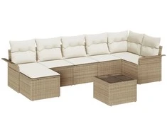 Sodo Sofų Rinkinys su pagalve 8 pcs Smėlio Poli ratanas