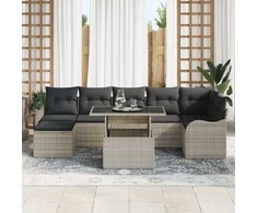 Sodo Sofų Rinkinys su pagalve 8 pcs Šviesiai pilka Poli ratanas