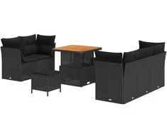 Lauko baldų komplektas Sodo Sofų Rinkinys 8 pcs Juoda poliratanas