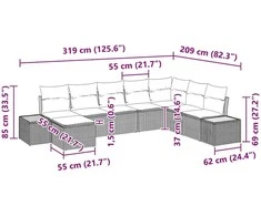 Sodo Sofų Rinkinys su pagalve 9 pcs Pilka Poliratanas