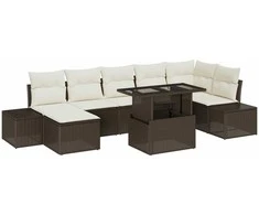 Lauko baldų komplektas Sodo Sofų Rinkinys su saugykla 8 pcs Ruda Poli ratanas