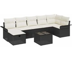 Lauko baldų komplektas Sodo Sofų Rinkinys su pagalve 8 pcs Juoda Poli ratanas