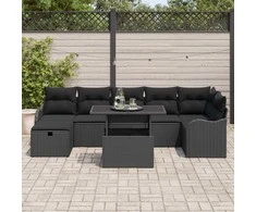 Lauko baldų komplektas Sodo Sofų Rinkinys su pagalve 8 pcs Juoda Poli ratanas