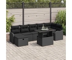 Lauko baldų komplektas Sodo Sofų Rinkinys su pagalve 8 pcs Juoda Poli ratanas