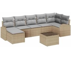 Lauko baldų komplektas Sodo Sofų Rinkinys su pagalve 8 pcs Smėlio Poli ratanas
