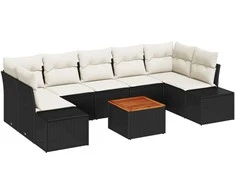 Lauko baldų komplektas Sodo Sofų Rinkinys 8 pcs Juoda ir kreminė poliratanas
